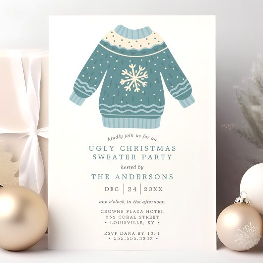 Snowflake Tacky Ugly Christmas Sweater Party Einladung