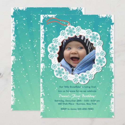 Snowflake Tag Foto Einladung (Vorne/Hinten)