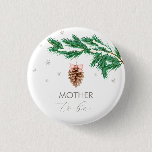 Snowflake Tannenzapfen Mutter werdende Baby Shower Button (Vorderseite)