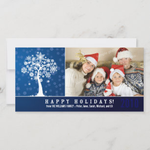 Snowflake Tree Family Holiday Fotokarte (blau) Feiertagskarte