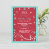 Snowflake Türkis Roter Weihnachtsfeiertag Einladung (Stehend Vorderseite)