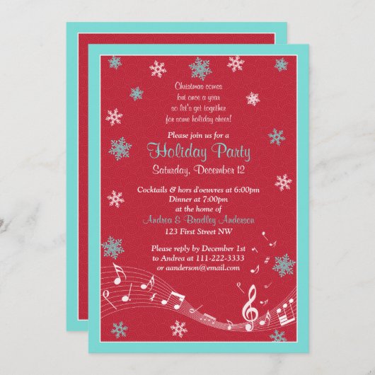 Snowflake Türkis Roter Weihnachtsfeiertag Einladung (Vorne/Hinten)