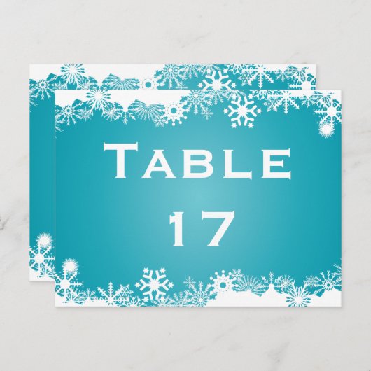 Snowflake türkis Winterhochzeit Tischnummer (Vorne/Hinten)
