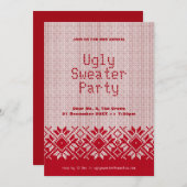Snowflake Ugly Sweater Party Rotes Weihnachtsfest Einladung (Vorne/Hinten)