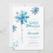 Snowflake Watercolor Blue Winter ONEderland Einladung (Vorderseite)
