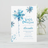 Snowflake Watercolor Blue Winter ONEderland Einladung (Stehend Vorderseite)