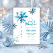 Snowflake Watercolor Blue Winter ONEderland Einladung