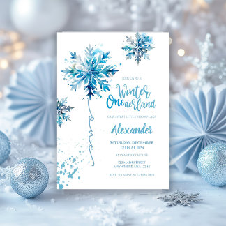 Snowflake Watercolor Blue Winter ONEderland Einladung