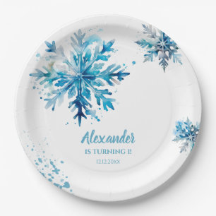 Snowflake Watercolor Blue Winter ONEderland Pappteller