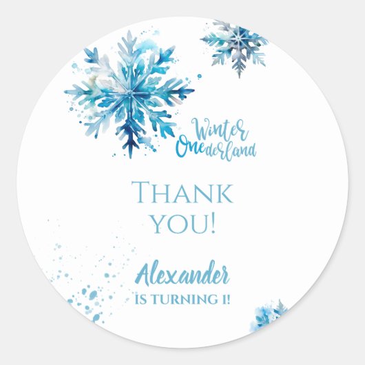 Snowflake Watercolor Blue Winter ONEderland Runder Aufkleber (Vorderseite)