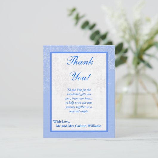 Snowflake Wedding FLAT Danke Karte (Stehend Vorderseite)