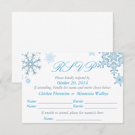 Snowflake Wedding RSVP Card (Malibu Silver) (Vorne/Hinten)