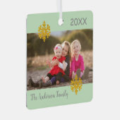 Snowflake Weihnachten Familie Foto Metal Ornament (Vorderseite Rechts)