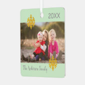 Snowflake Weihnachten Familie Foto Metal Ornament (Vorderseite links)