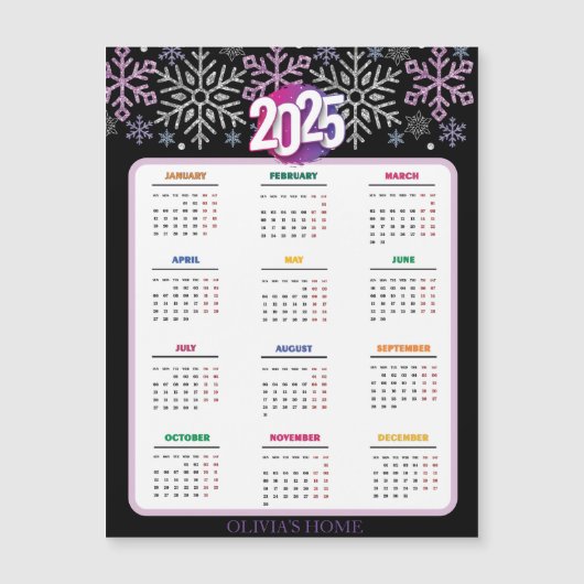 Snowflake Weihnachten Lila Silberkalender Magnetkarte (Vorderseite)