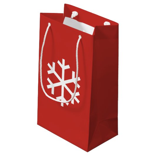 Snowflake Weihnachten Rote Geschenktasche Kleine Geschenktüte (Rückseite Schrägansicht)