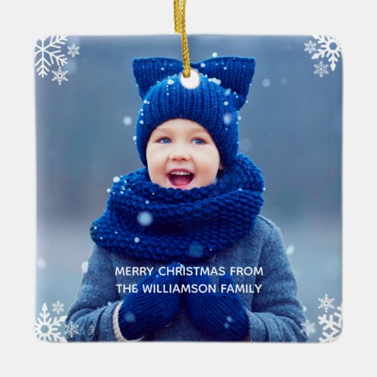 Snowflake Weihnachts-Foto Custom Keramikornament (Vorderseite)