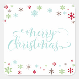 Snowflake Whimsy Frohe Weihnachten, Robin's Egg Bl Quadratischer Aufkleber