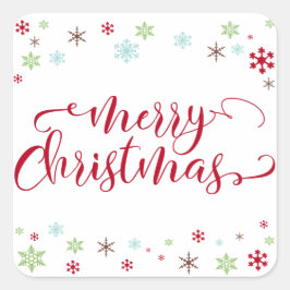 Snowflake Whimsy Frohe Weihnachten Rote Typografie Quadratischer Aufkleber