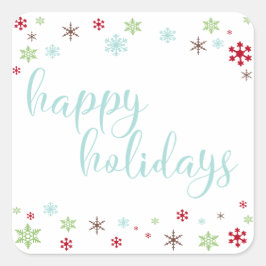 Snowflake Whimsy Happy Holidays, Robin's Egg Blue Quadratischer Aufkleber