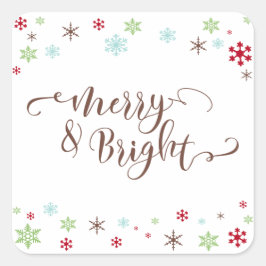 Snowflake Whimsy Merry & Bright, braune Typografie Quadratischer Aufkleber