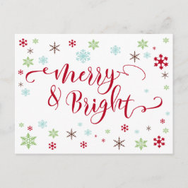 Snowflake Whimsy Merry & Bright Red Typografy Feiertagspostkarte