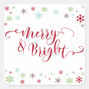 Snowflake Whimsy Merry & Bright Red Typografy Quadratischer Aufkleber
