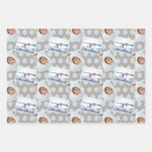 Snowflake White Opal Pinstripes 3 Foto Weihnachten Geschenkpapier Set (Vorderseite)