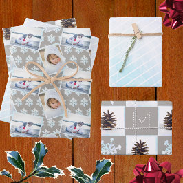 Snowflake White Opal Pinstripes 3 Foto Weihnachten Geschenkpapier Set