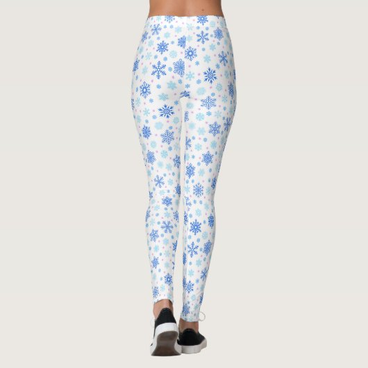 Snowflake White Pastel Blue Baby Blue Elegante Leggings (Rückseite)