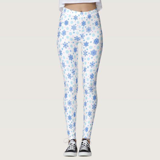 Snowflake White Pastel Blue Baby Blue Elegante Leggings (Vorderseite)