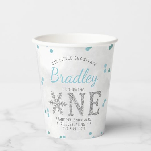 Snowflake Winter 1. Geburtstag Pappbecher (Vorderseite)