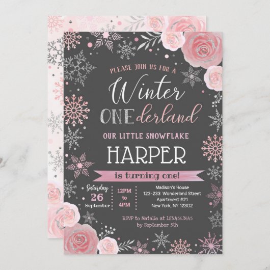 Snowflake Winter 1. Geburtstag Party Einladungen (Vorne/Hinten)