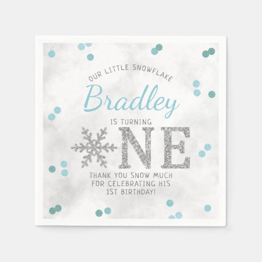 Snowflake Winter 1. Geburtstag Serviette (Vorderseite)