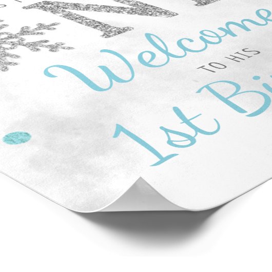 Snowflake Winter 1. Geburtstag Willkommen Poster (Ecke)