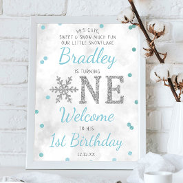 Snowflake Winter 1. Geburtstag Willkommen Poster