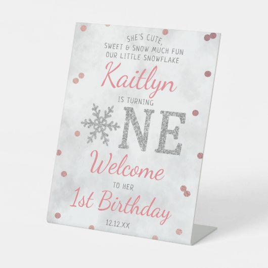 Snowflake Winter 1. Geburtstag Willkommen Sockelschild (Vorderseite)