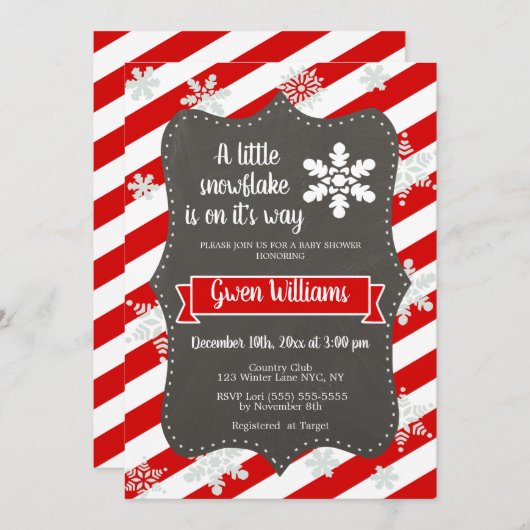 Snowflake Winter Baby Dusche | Rot und Weiß Einladung (Vorne/Hinten)