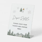 Snowflake Winter Baby Dusche Windeln Raffle Schild (Vorderseite)