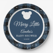 Snowflake Winter Blue Plaid Baby Shower Pappteller (Vorderseite)