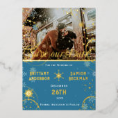 Snowflake Winter Blue Wedding Foto Save the Date Folieneinladung (Vorderseite)