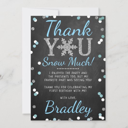 Snowflake Winter Chalkboard 1. Geburtstag Dankeskarte (Vorderseite)