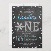 Snowflake Winter Chalkboard 1. Geburtstag Einladung (Vorderseite)