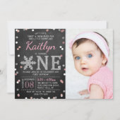 Snowflake Winter Chalkboard 1. Geburtstag Foto Einladung (Vorderseite)