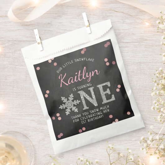 Snowflake Winter Chalkboard 1. Geburtstag Geschenktütchen (Ausgeschnitten)