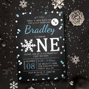 Snowflake Winter Chalkboard 1. Geburtstag Real Folieneinladung