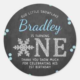 Snowflake Winter Chalkboard 1. Geburtstag Runder Aufkleber