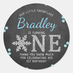 Snowflake Winter Chalkboard 1. Geburtstag Runder Aufkleber