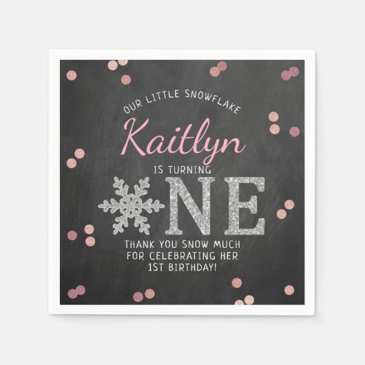 Snowflake Winter Chalkboard 1. Geburtstag Serviette (Vorderseite)