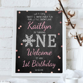 Snowflake Winter Chalkboard 1. Geburtstag Willkomm Poster